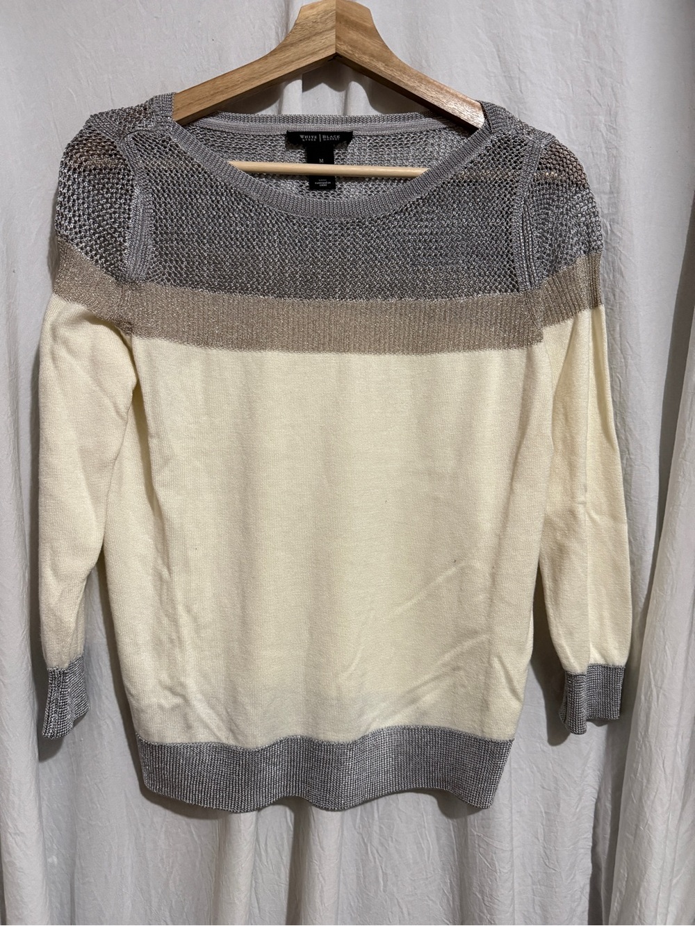 White House Black Market Cream Sweater with Gray Trim